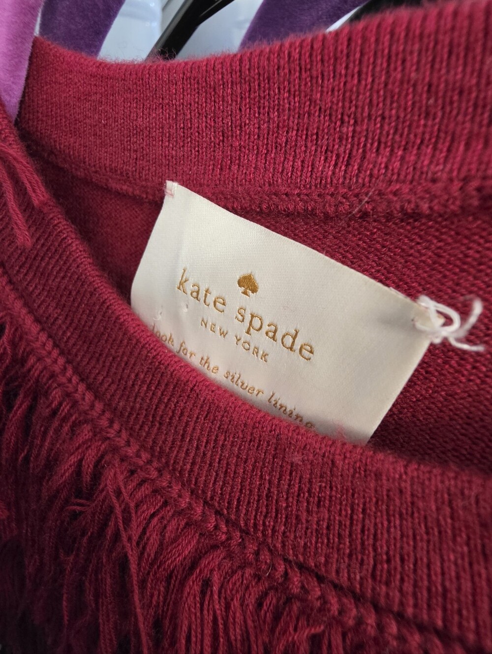 kate spade Burgundy Fringe-Trim Knit Dress - Picture 9 of 9